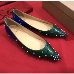 Christian Louboutin Degraspike Flats Spikes Patent Kid Leather Blue Green