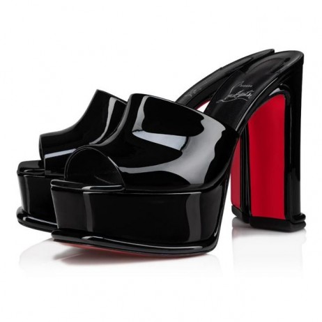 Christian Louboutin Amali Mule Alta 130mm Maultiere Patent Leder Schwarz