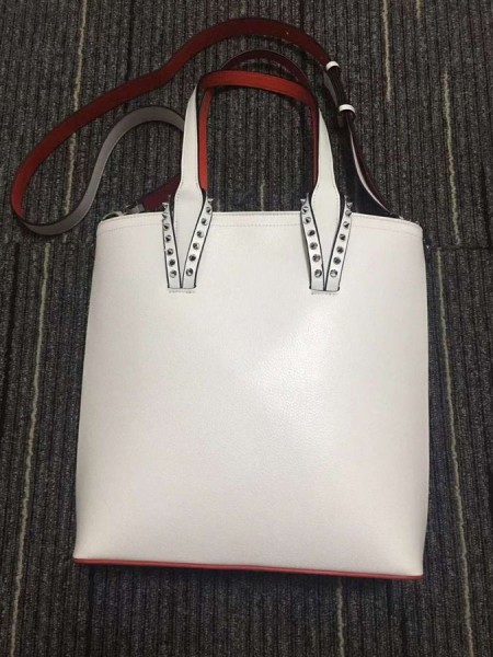 Christian Louboutin Cabata Tote Bag Spikes Calf Leder Weiss