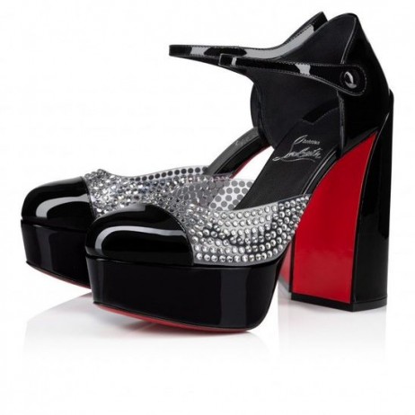 Christian Louboutin Movida Mj Strass 130 Mm Sandalen Patent Kalb Leder Und Pvc-Schwarz