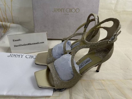Jimmy Choo Azia 95mm Glitter Leder Sandalen Champagner