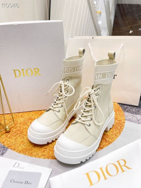 Dior D-Dur-Ankle Boot-Stoff Kalbsleder Beige
