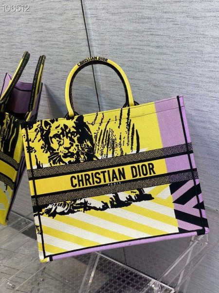 Dior Medium Buch Tote-Bag Gelb D-Dschungel Pop-Stickerei