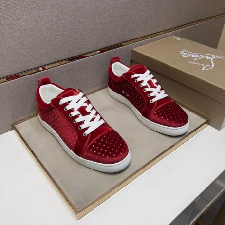 Christian Louboutin Fun Louis Junior Herren Low-top Sneakers Veau Velours mit Strass Rot