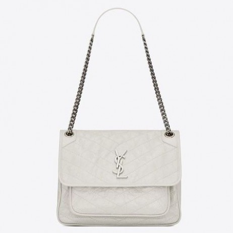 Saint Laurent Large Niki Kette Tasche Weiß Gefältelt Leder-Saint Laurent Taschen