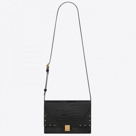 Saint Laurent Margaux Satchel In Black Crocodile Embossed Leather