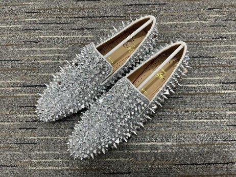 Christian Louboutin Dandy Pik Pik Flache Loafer Spikes Glitter-Leder, Silber