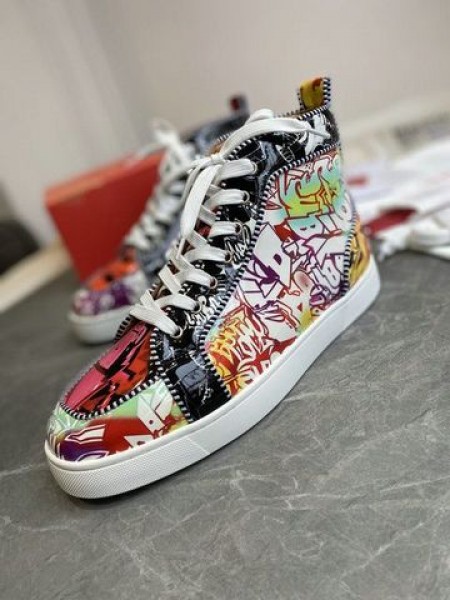 Christian Louboutin Rantus Orlato High-top Männer Turnschuhe Patent Graffiti Multicolor