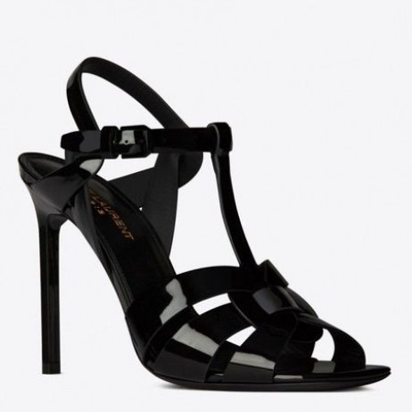 Saint Laurent Tribute High Heel Sandaletten In Schwarz Patent Leder, Saint Laurent Sandalen