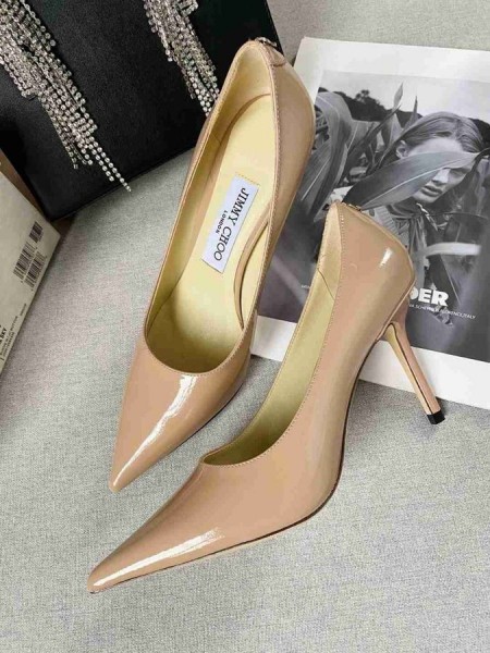 Jimmy Choo Love 85 Kalb Leder Pumps JC-Emblem Nude