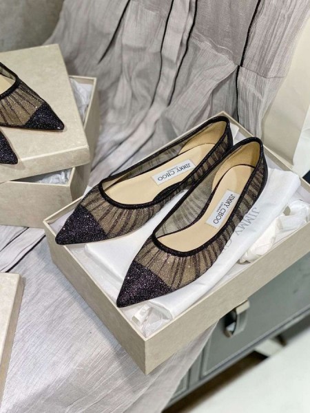 Jimmy Choo Love Glitter Stoff Wohnungen Tüll-Overlay, Schwarz