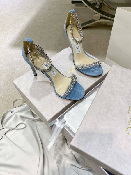 Jimmy Choo Shiloh 100 Kristall Verziert High Heel Sandalen Blau