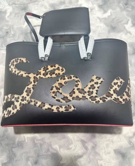 Christian Louboutin Cabata Tote Bag Pony-Haar-Muster-Rindsleder-Schwarz
