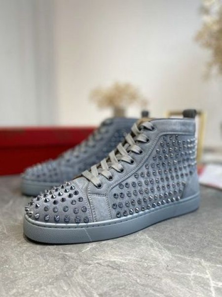 Christian Louboutin Louis Orlato Spikes High-top Sneakers Veau Velours Grau