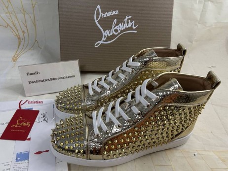 Christian Louboutin Louis Spikes High-top Männer Turnschuhe Leder Gold Textur