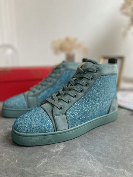 Christian Louboutin Louis Strass High Top Sneakers Veau Velous und Strass Blau