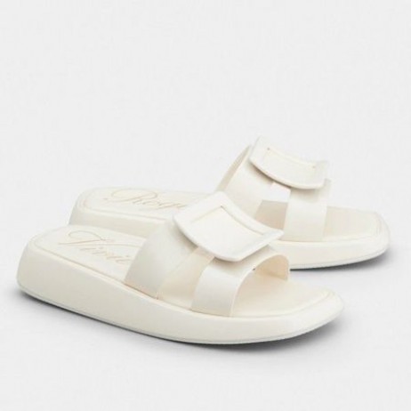 Roger Vivier Vivier Folie Abgedeckt Schnalle Maultiere Weiß Patent Leder