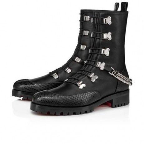 Christian Louboutin Spikita Beute Pferd Guarda Flache Schwarz/Silber-Kalb