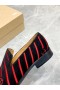 Christian Louboutin Männer Schuhe Stripe Logo-Stickerei Samt Schwarz Rot