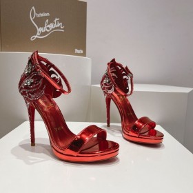 Christian Louboutin Loubi Vega Sandalen 120mm Kristalle Patent Leder Rot