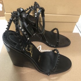 Christian Louboutin So Mir Keil Sandalen 85mm Lackleder Schwarz