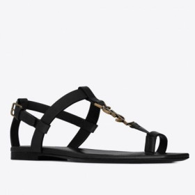 Saint Laurent Cassandra Flache Sandalen Schwarz Kalbsleder Von Saint Laurent Schuhe