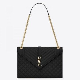 Saint Laurent Envelope Große Tasche Schwarz Genarbtem Leder Von Saint Laurent Taschen