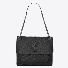 Saint Laurent Large Niki Kette Tasche Schwarz Zerknittertes Leder
