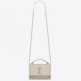Saint Laurent WOC Sunset Chain Wallet White Kalbsleder