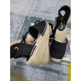 Dior Granville Bestickt Baumwolle 2.6" Keile Sandalen Schwarz