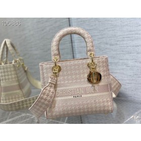 Dior Lady D-Lite Tasche 24Cm Rosa Hahnentritt-Stickerei