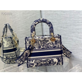Dior Lady D-Lite Tasche Blau Beige Jouy-Stickerei