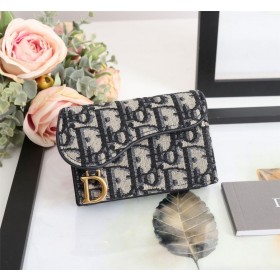 Dior Saddle Flap Card Holder Blue Dior Oblique Jacquard-10,5 CM