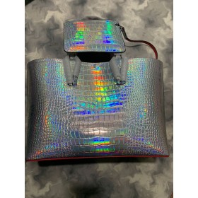 Christian Louboutin Cabata Tote Bag Metallic Leder Silber