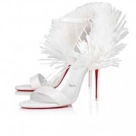 Christian Louboutin Loubigirl Raffia 100mm Strappy Sandalen Bianco CL-Schuhe