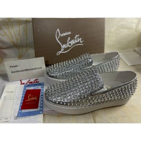 Christian Louboutin Spikeboat Sneaker Leder Silber CL-Schuhe