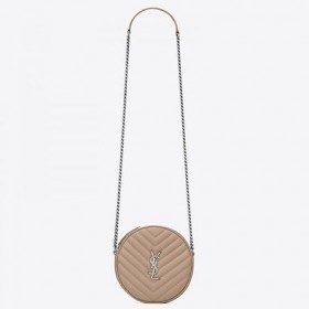 Saint Laurent Vinyle Runde Camera Bag Beige Genarbtes Leder