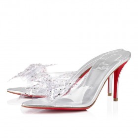 Christian Louboutin Aqua Strass 80mm Maultiere Pvc Schillernden Nappa-Leder Und Strass Silber CL-Schuhe