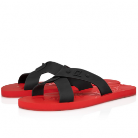 Christian Louboutin Loubi Cross Sandale Mule Gummi Schwarz Rot Christian Louboutin Schuhe