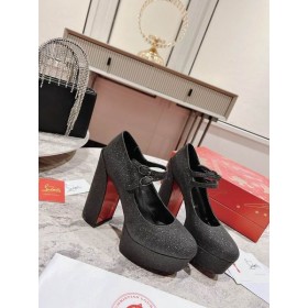 Christian Louboutin Plattformen Movida Jane 130 mm Glitter Leder Schwarz CL-Schuhe