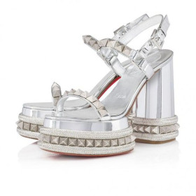 Christian Louboutin Superaclou 130 Mm Plattform Sandalen Specchio Leder Silber Christian Louboutin Schuhe
