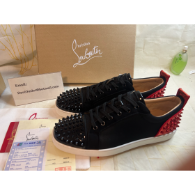 Christian Louboutin Vieira 2 Turnschuhe CL Monogram Patent Leder und Stoff Schwarz Rot