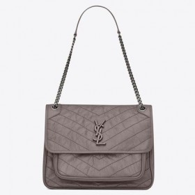 Saint Laurent Large Niki Kette Tasche Grau Gefältelt Leder-Saint Laurent Taschen