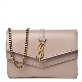 Saint Laurent Sulpice Kette Brieftasche Beige Glatt-Leder-Saint Laurent Taschen