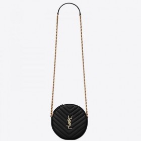 Saint Laurent Vinyle Runde Kamera-Tasche Schwarz Genarbtes Leder