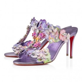 Christian Louboutin Flora 85mm Maultiere Kalb Leder Blooming Print Und Schillernden Nappaleder Multicolor