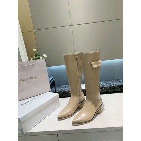 Jimmy Choo Knie Boot 45mm Pocket Decor Med Ferse Beige