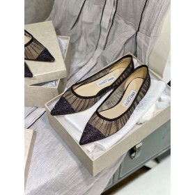 Jimmy Choo Love Glitter Stoff Wohnungen Tüll-Overlay, Schwarz