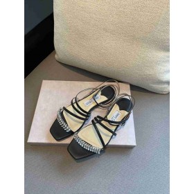 Jimmy Choo Meira Schwarz Leder Sandalen Kristall-Verzierung