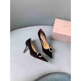 Jimmy Choo Saresa 65 Latte Nappa Leder Pumpen Kristall Verschönerung Schwarz